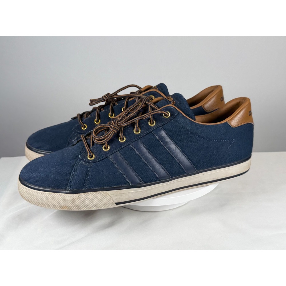 Adidas Neo Label Navy Canvas Sneakers Brown Leather Trim Mens US 14 - Picture 12 of 12